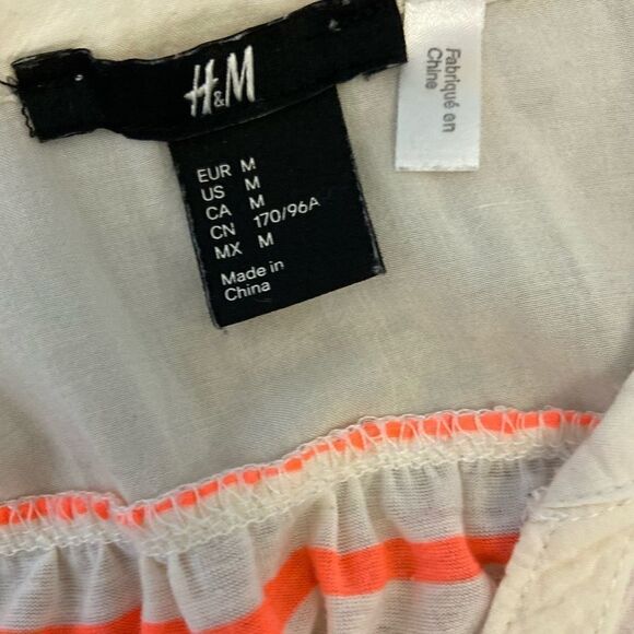 H&M Coral&Tan Semi Sheer Striped Light Top M - Picture 5 of 8